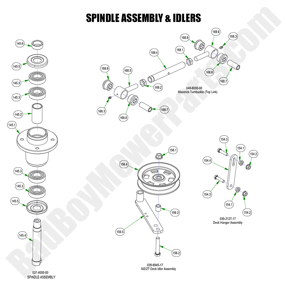 2023 Maverick HDSpindle Assembly and IdlersBad Boy Mower Parts